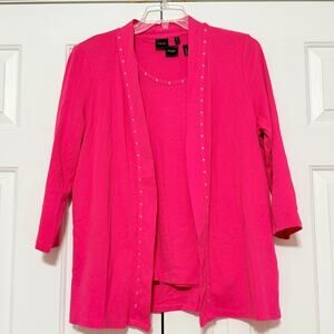 Rafaella Hot Pink 100% Cotton Cardigan Sweater Set, Size L